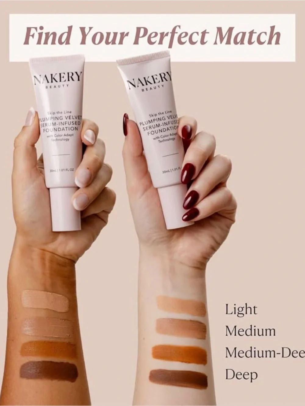 Nakery Beauty Plumping Velvet Serum-Infused Foundation - Deep (Cream) 2 Pack